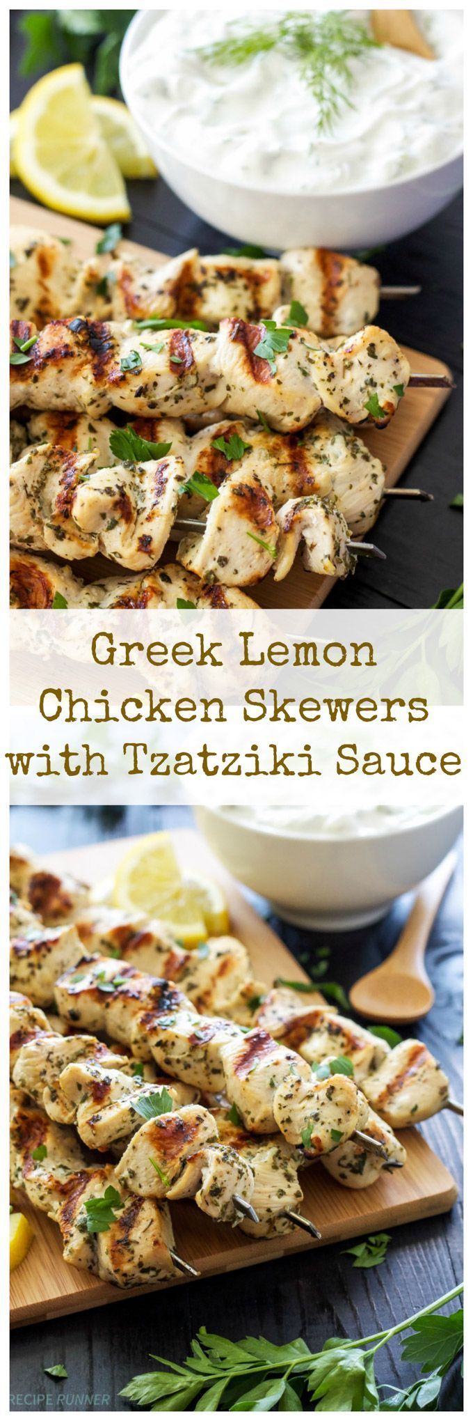 Greek Lemon Chicken Skewers with Tzatziki Sauce | Delicious and healthy Greek chicken skewers with a sauce youll want to slather