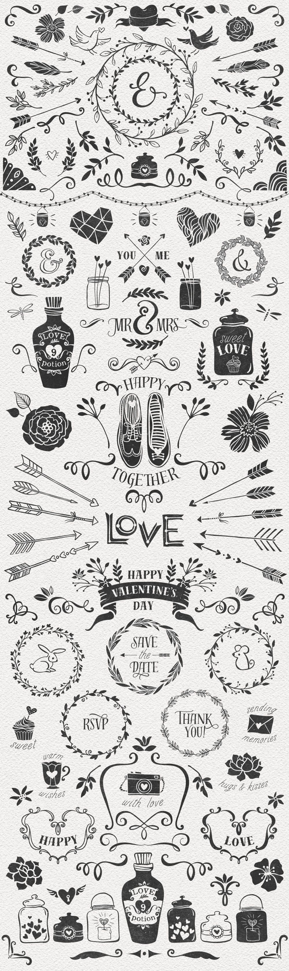 Hand Drawn Romantic Decoration Pack by kite-kit on @Creative Market