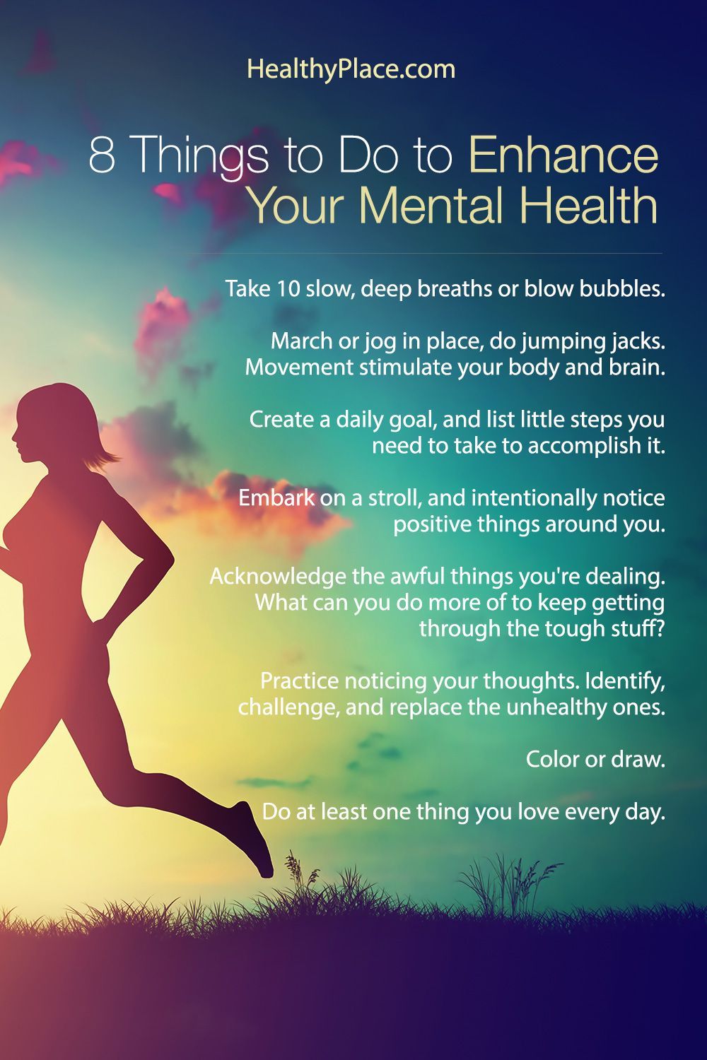“Is it possible to enhance your mental health with every day actions? Learn 8 things you can do every day to enhance your mental