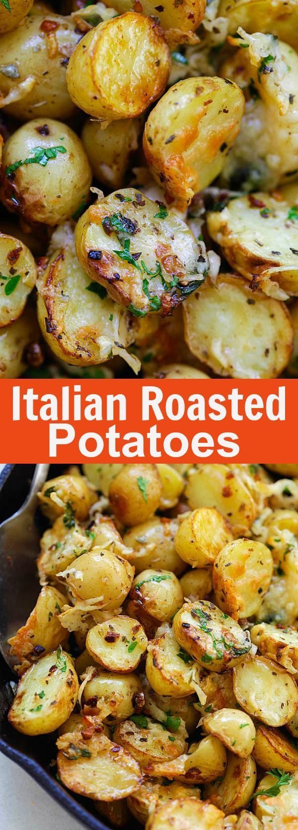 Italian Roasted Potatoes – buttery, cheesy oven-roasted potatoes with Italian seasoning, garlic, paprika and Parmesan cheese. So