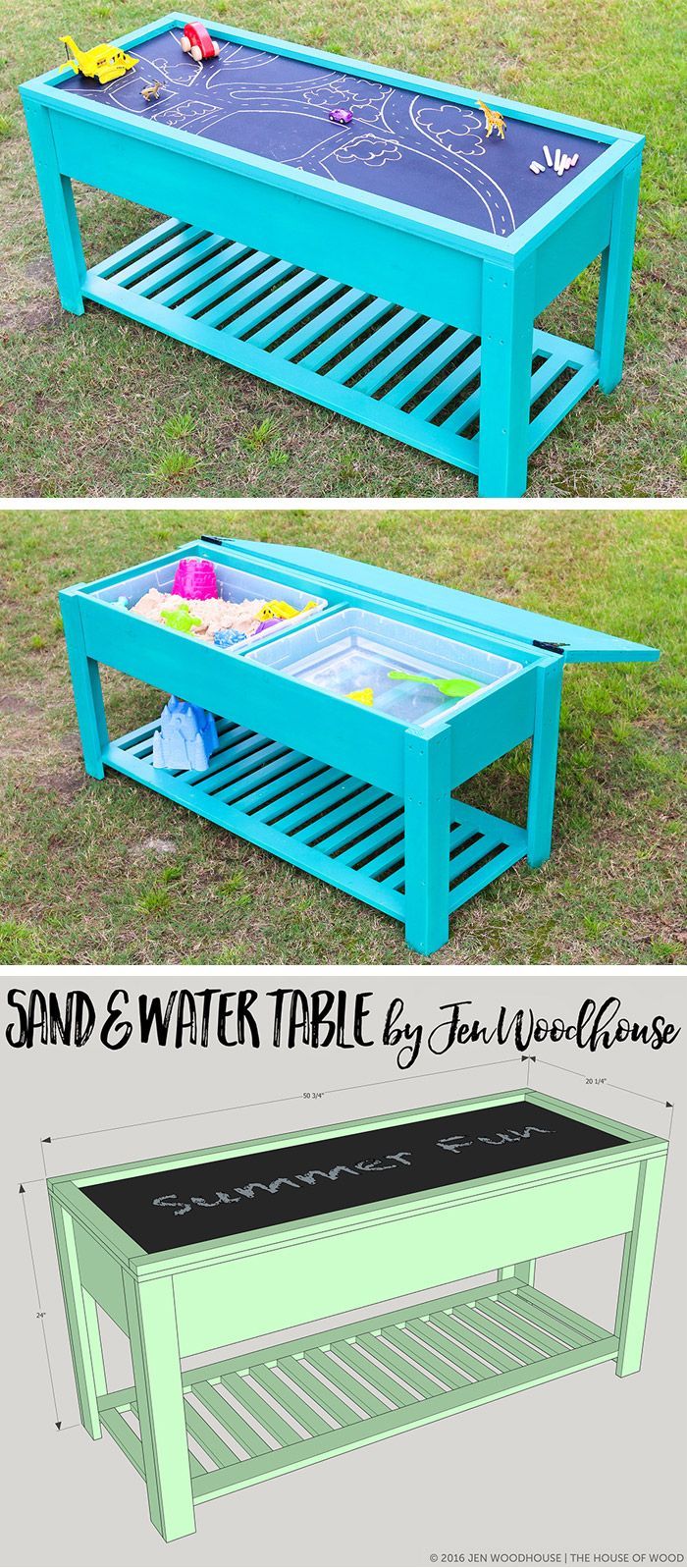 Learn how to build a fun DIY sand and water table for your kids! Free plans by Jen