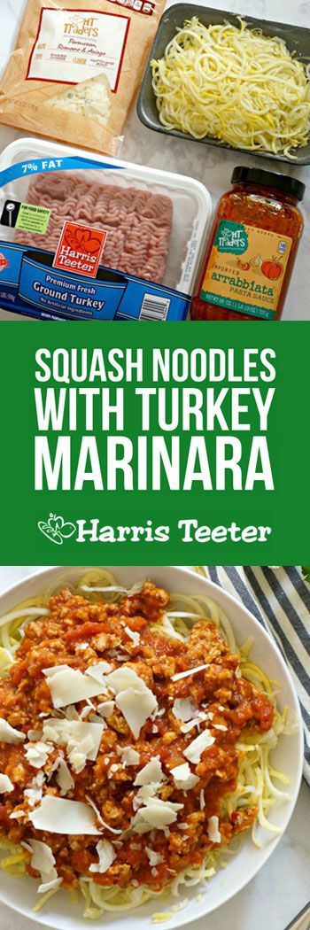 Low on carbs, high on protein, and adaptable to most diets! This Squash Noodles with Turkey Marinara meal comes together in a