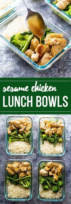 Make these meal prep Honey Sesame Chicken Lunch Bowls and youll have FOUR work lunches ready to go!