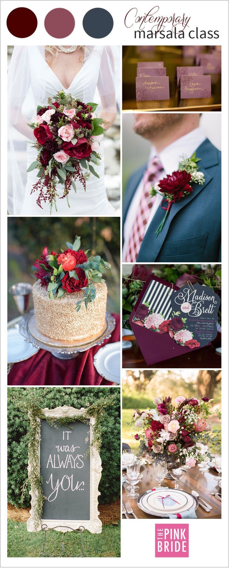 Marsala wedding color palette inspiration board with contemporary details | The Pink Bride www.thepinkbride.com