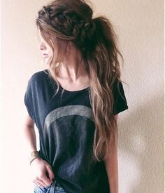 Messy Ponytail with Braid Crown for long brown hair, simple pretty look you can do for summer!
