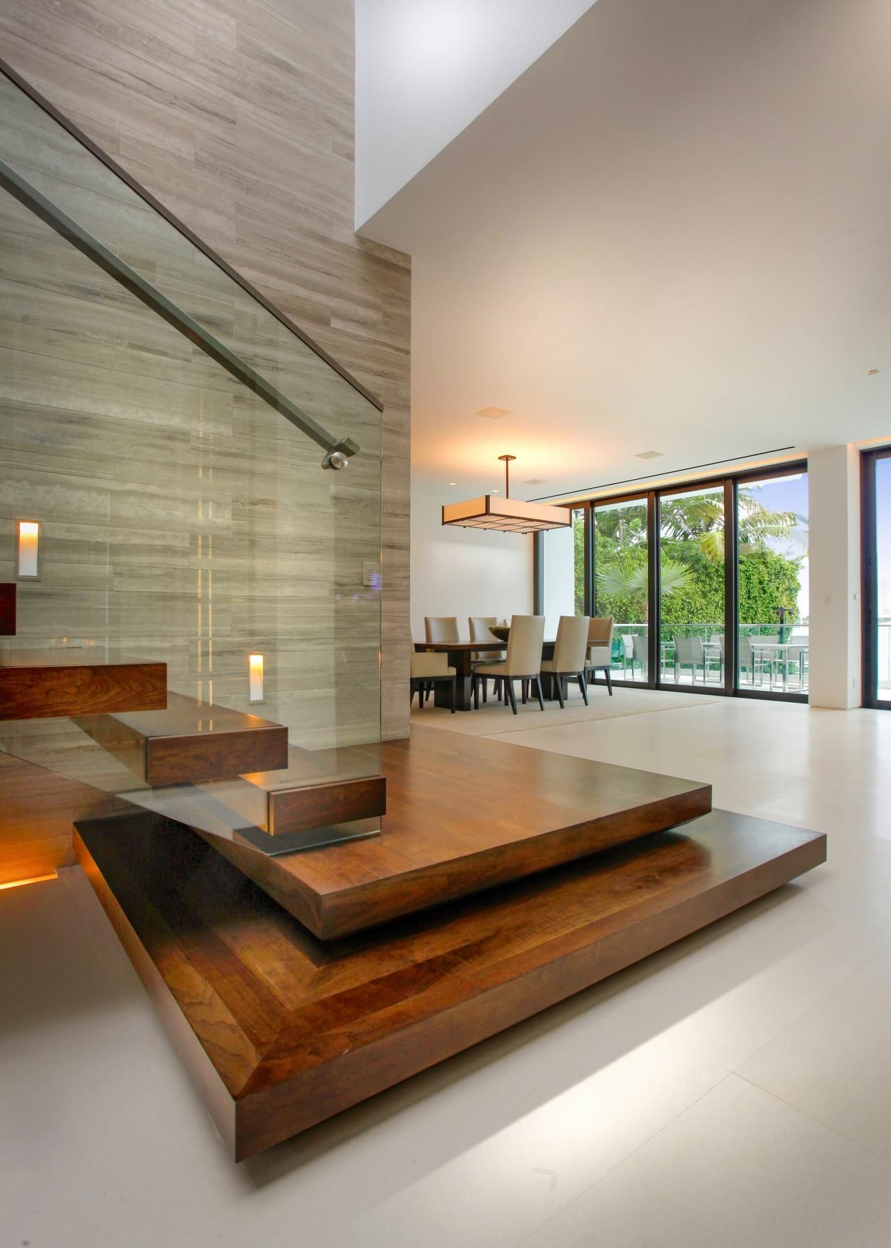 Modern Staircase With Floating Wood Steps & Glass Railing