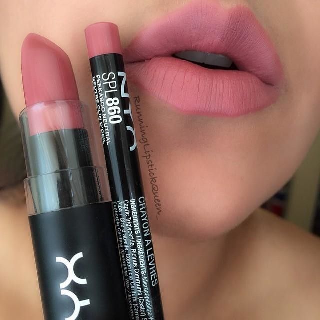 NYX “Whipped Caviar” lipstick over NYX “Peekaboo Neutral” lip liner