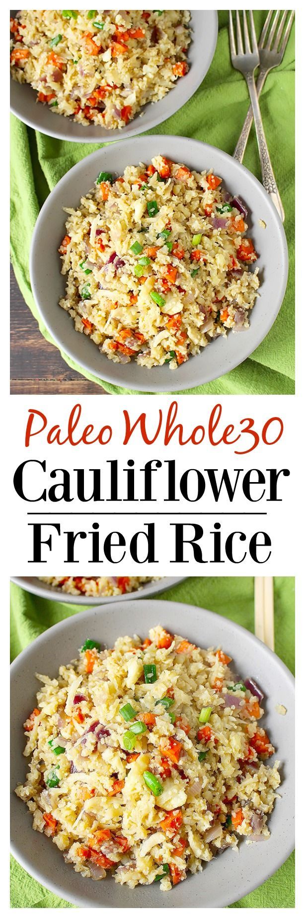 Paleo Cauliflower Fried Rice- a delicious, healthy alternative to the popular dish. Gluten free, Whole30, low carb and packed with