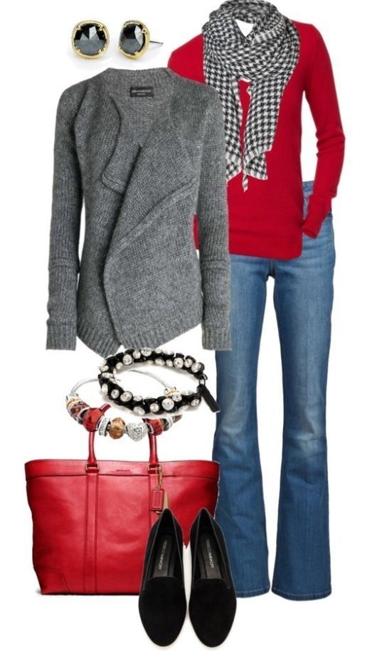 Red and Gray color theme for a casual look. Perfect with a pair of loafers and a good no show foot socks.