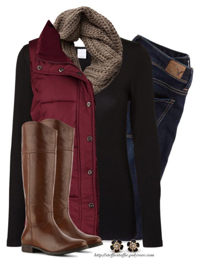 Red Vest, Taupe knit scarf & Riding boots by steffiestaffie on Polyvore featur