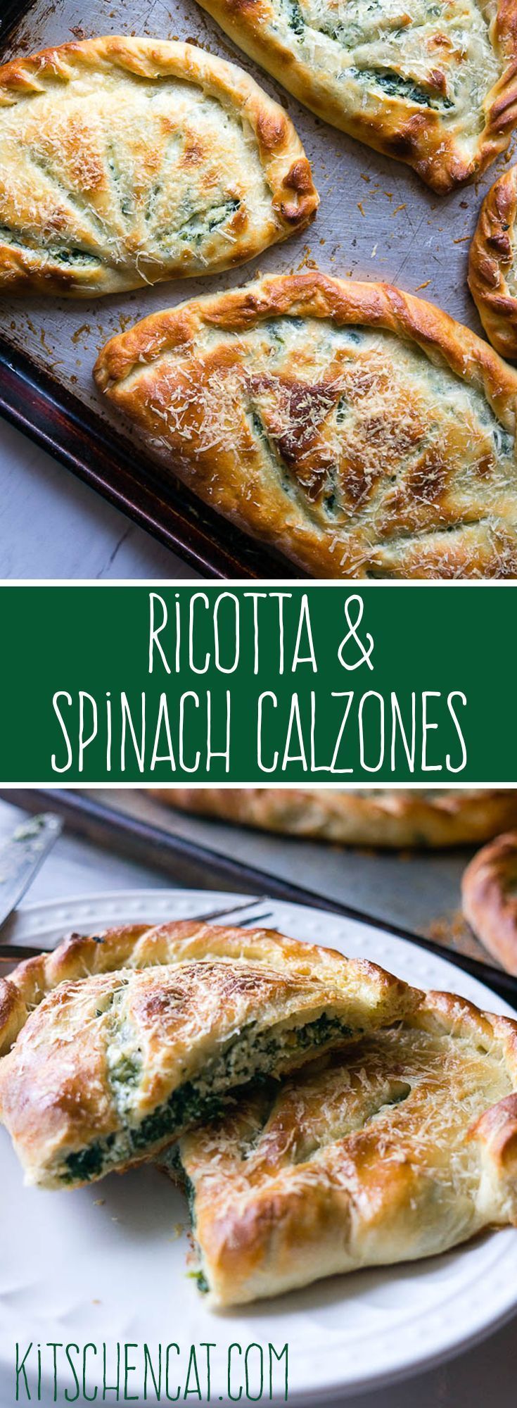 Ricotta and Spinach Calzones. A cheesy vegetarian calzone to substitute into your pizza routine!