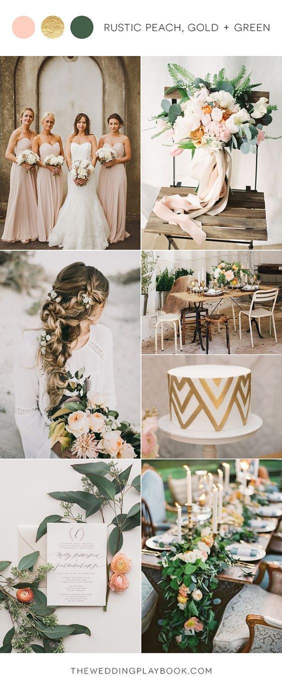 Rustic peach, gold and green wedding inspiration | See more: theweddingplayboo…