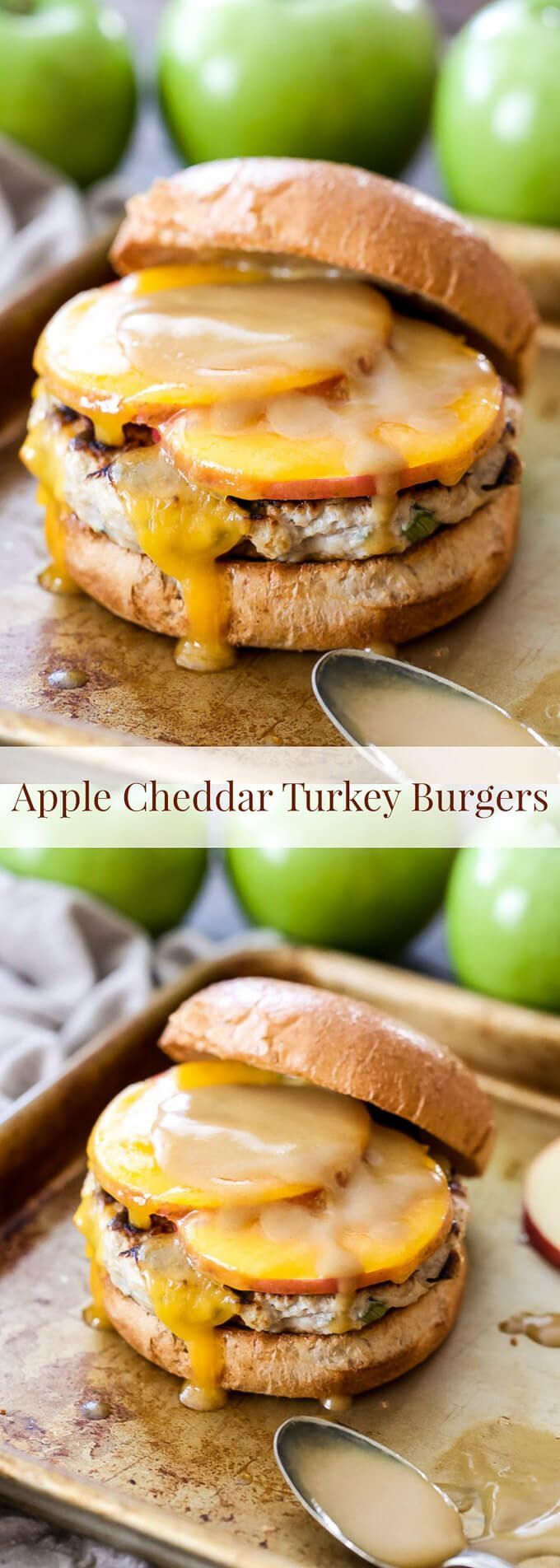 Say goodbye to dry, flavorless turkey burgers and hello to these juicy Apple Cheddar Turkey Burgers! Sliced apples, cheddar cheese