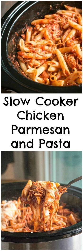 Slow Cooker Chicken Parmesan and Pasta. More recipes at www.slowcookersoc…