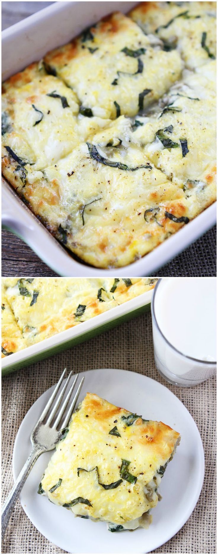 Spinach Artichoke Egg Casserole Recipe on twopeasandtheirpo… Love this easy breakfast casserole! It’s great for entertaining