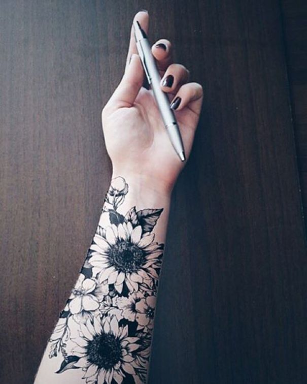sunflower tattoo on wrist