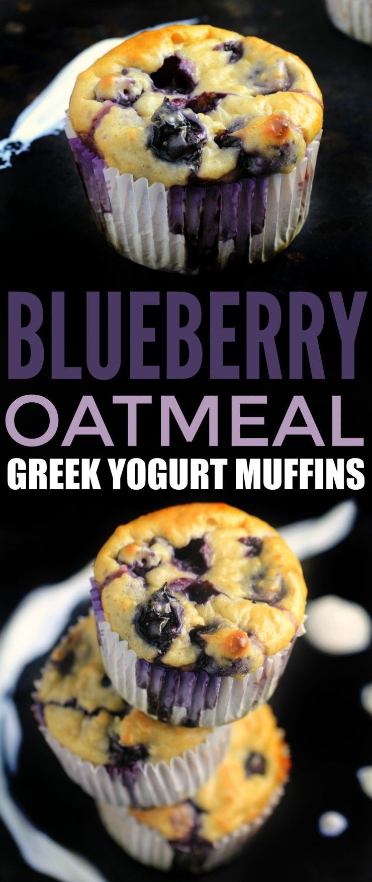 These Blueberry Oatmeal Greek Yogurt Muffins are bursting with blueberries and oats and make for a healthier muffin made with NO