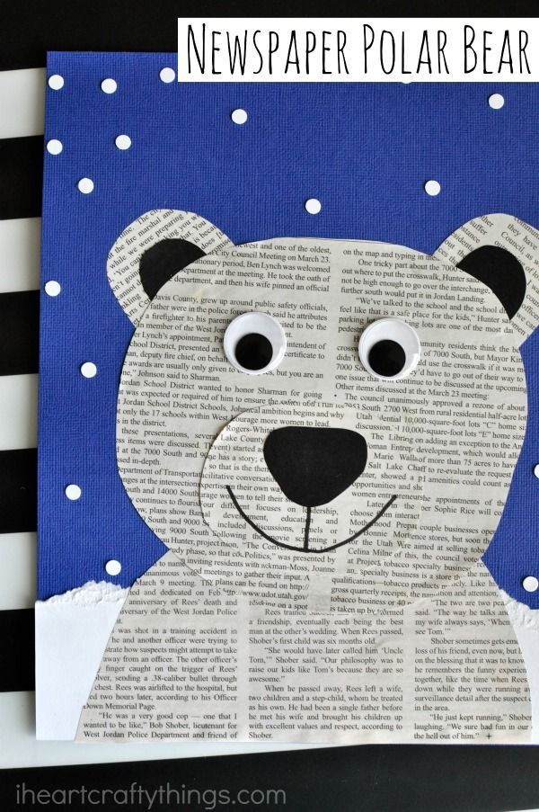 This newspaper polar bear craft is perfect for a winter kids craft, preschool craft, newspaper craft and arctic animal crafts for