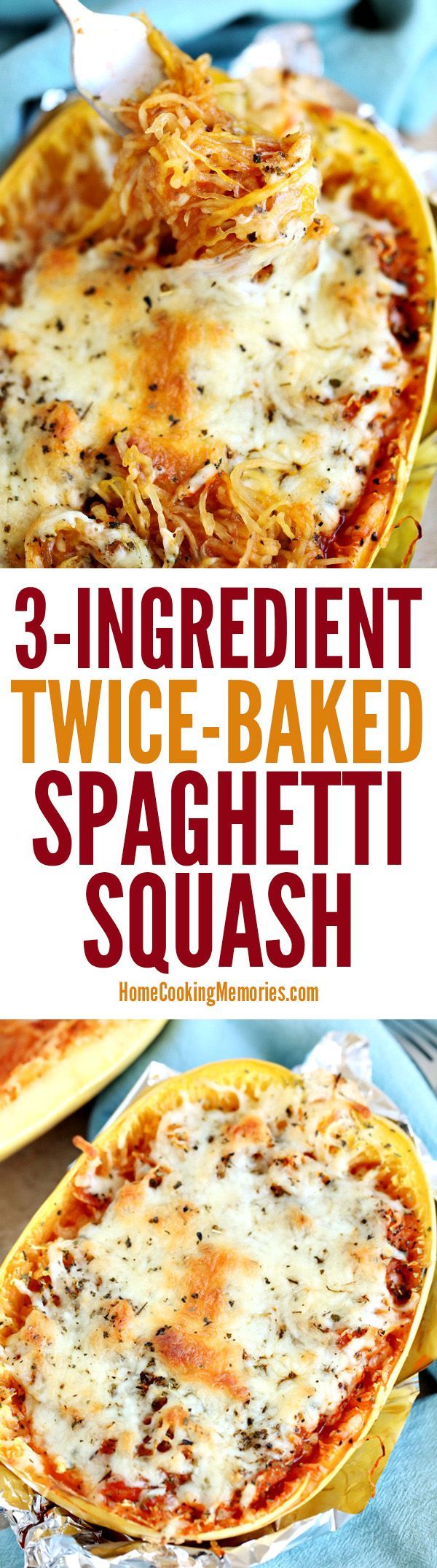 This Twice-Baked Spaghetti Squash recipe is an easy dinner idea that only needs 3-ingredients: spaghetti squash, mozzarella