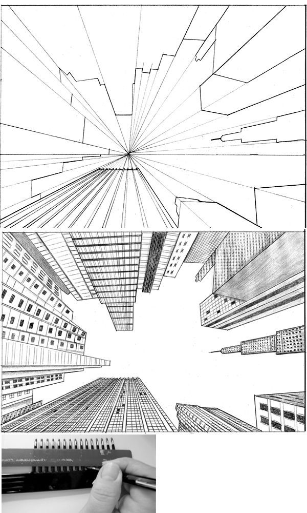 tutorial city in perspective 2 by ~lamorghana on deviantART…Love looking up.  Something different then the aerial view.