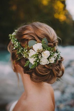 updo wedding hairstyles with green floral for 2017