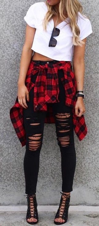 White Crop + Tartan Plaid + Black Denim                                                                             Source