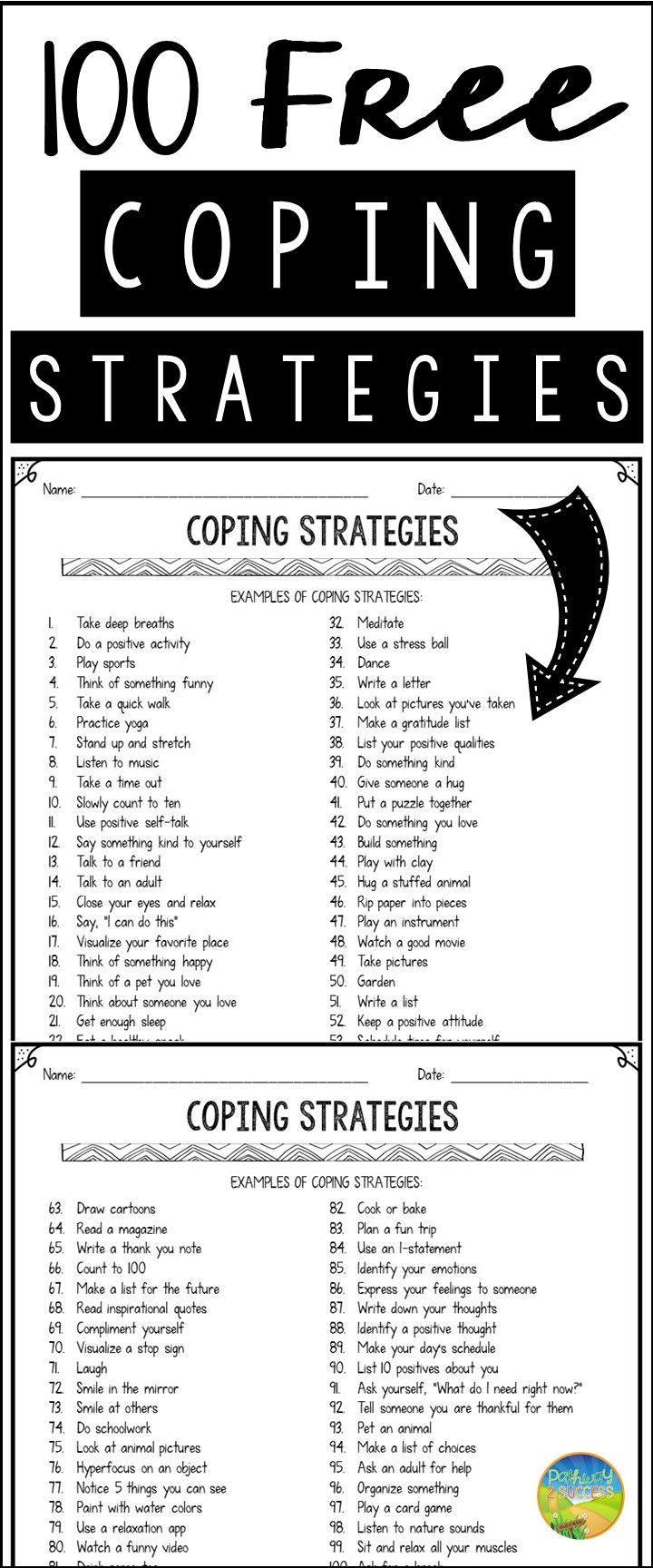100 FREE coping strategies for anxiety, anger, depression, and more.