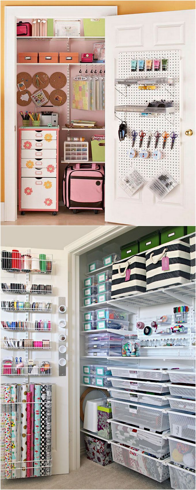 21 great ways to completely organize your workshop or craft room: how to best utilize pegboards, shelving, closet and wall spaces,