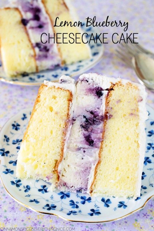 A layer cake with a luscious blueberry cheesecake in the middle! The best of both worlds!