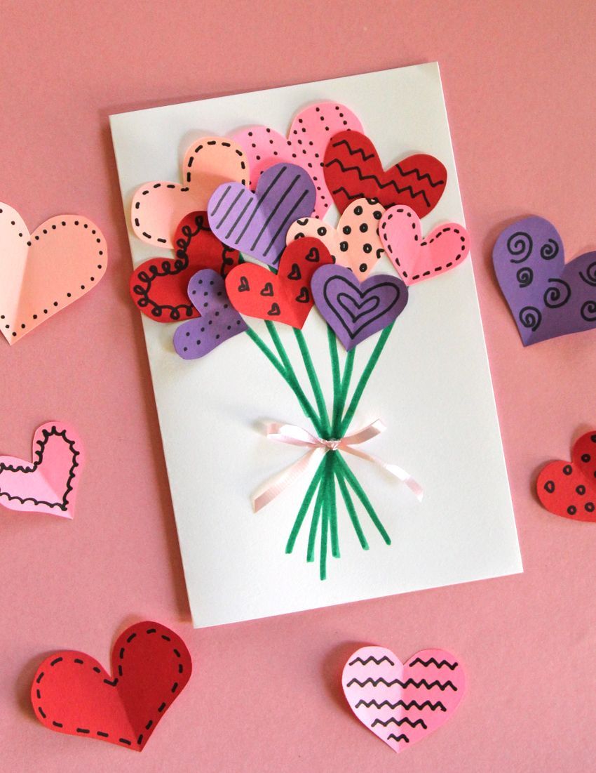 Adorable bouquet of hearts cards for Valentine’s Day. Sweet homemade card for Mothers Day too.