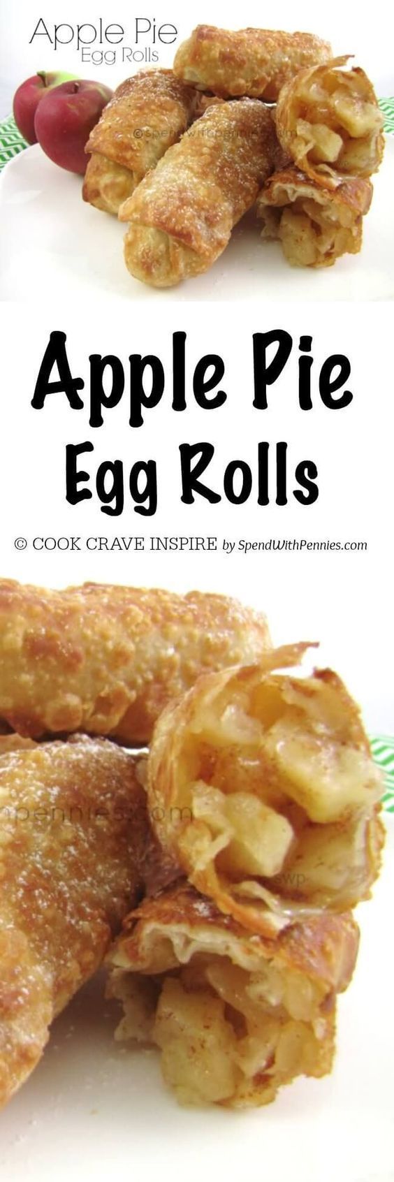 Apple Pie Egg Rolls!! If you like the OLD McDonalds apple pies (the fried ones!) you will LOVE these! Crispy shells with a warm