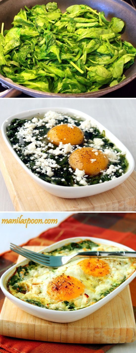 Baked Spinach and Eggs Delicious Recipes – baking, breakfast, delicious, egg, healthy, recipes, vegetarian