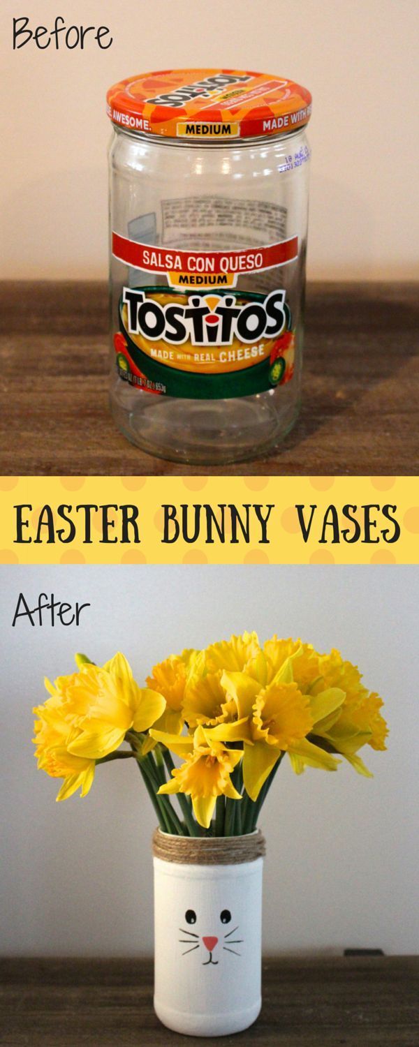 Before and After Easter Bunny Vases. An easy Easter craft for kids to teach them how to recycle and upcycle. Also cute easter