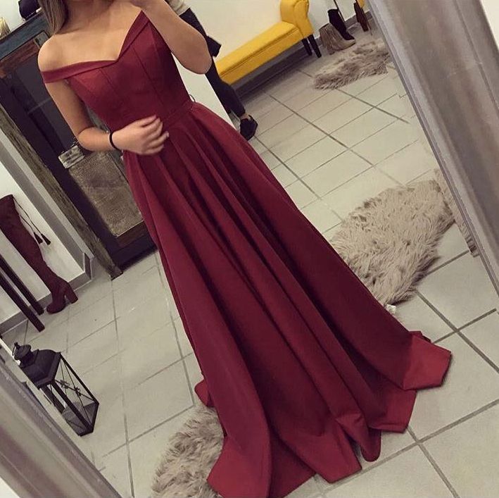 Burgundy Prom Dress, Off The Shoulder Formal Gown ,Party Dress Long, Evening Gown