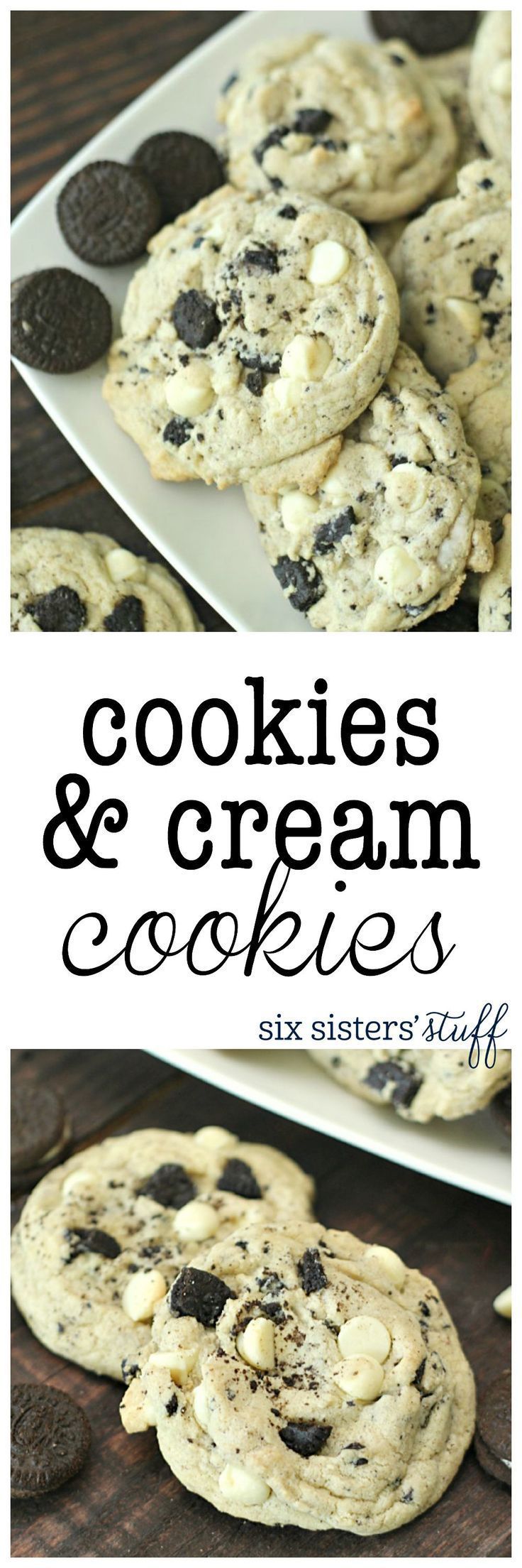 Cookies and Cream Cookies recipe from SixSistersStuff.com | These cookies are loaded with Oreo’s and the secret ingredient is a
