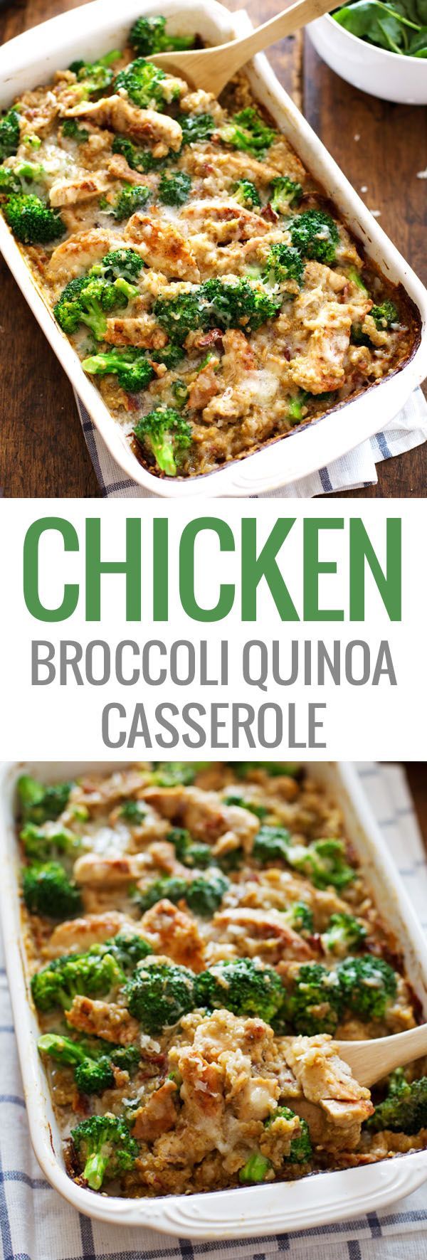 Creamy Chicken Quinoa and Broccoli Casserole – real food meets comfort food. From scratch, quick and easy, 350 calories. |