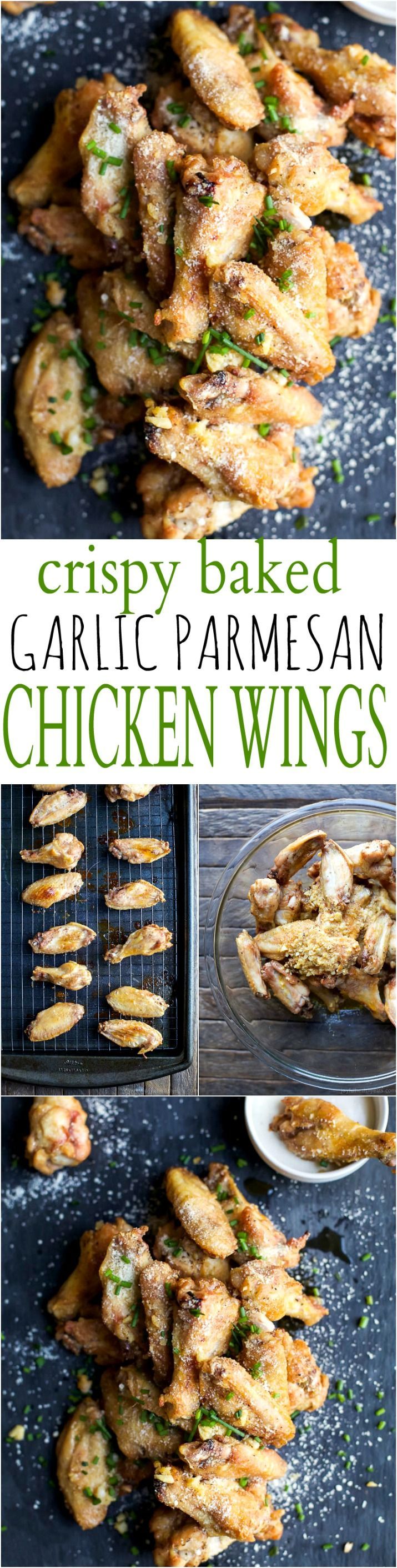 CRISPY GARLIC PARMESAN CHICKEN WINGS – baked instead of fried but these classic chicken wings are still as crispy and delicious as