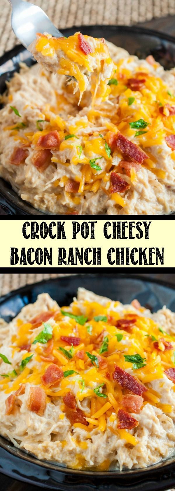 Crock Pot Cheesy Bacon Ranch Chicken is one of the easiest and most delicious chicken recipes ever! Wondering what to make for