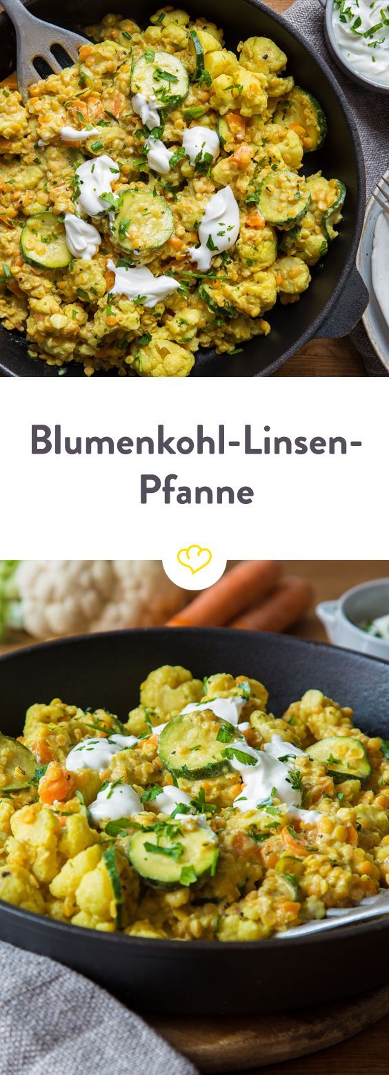 Diese Curry-Linsen-Pfanne mit cremigem Joghurt macht satt, ist Low-Carb und schmeckt auch noch am nächsten Tag im Büro. Und das