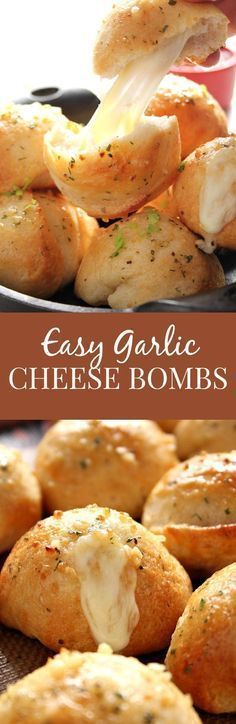 Easy Garlic Cheese Bombs Recipe – biscuit bombs filled with gooey mozzarella, brushed with garlic Ranch butter and baked into