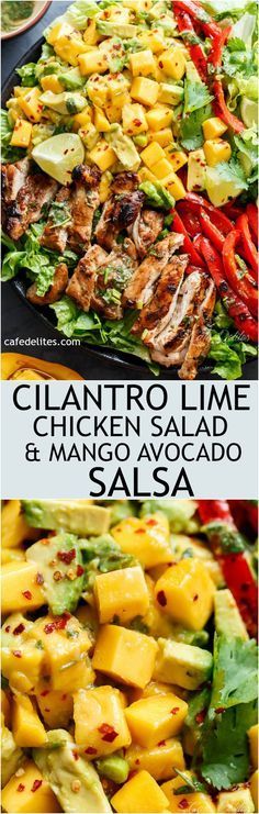 Easy Grilled Cilantro Lime Chicken Salad With A Mango Salsa! | cafedelites.com