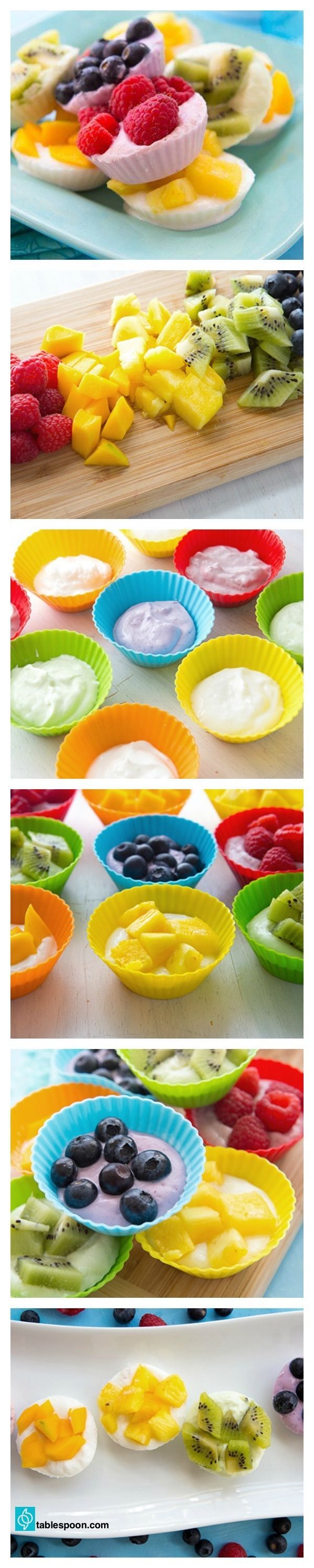 Fruity Frozen Yogurt Snacks. A fresh new way to enjoy fro yo! These creamy bites come in all the colors of the rainbow. All you