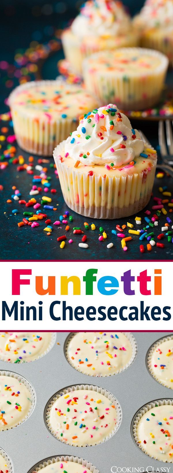 Funfetti Mini Cheesecakes – these are seriously delicious! Taste just like funfetti cake + the goodness of cheesecake.