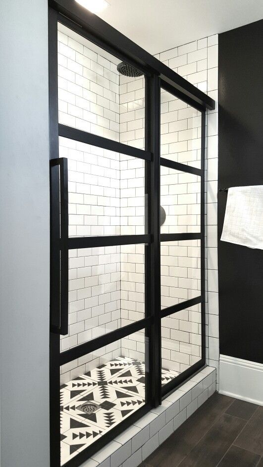 Gridscaps Series True Divided Light Factory Windowpane Sliding Shower Door installed on white subway tile.   www.coastalshower…