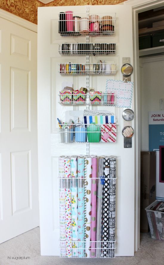 Hi Sugarplum | Organized Craft & Gift Wrap Great idea to use the back of doors for organization