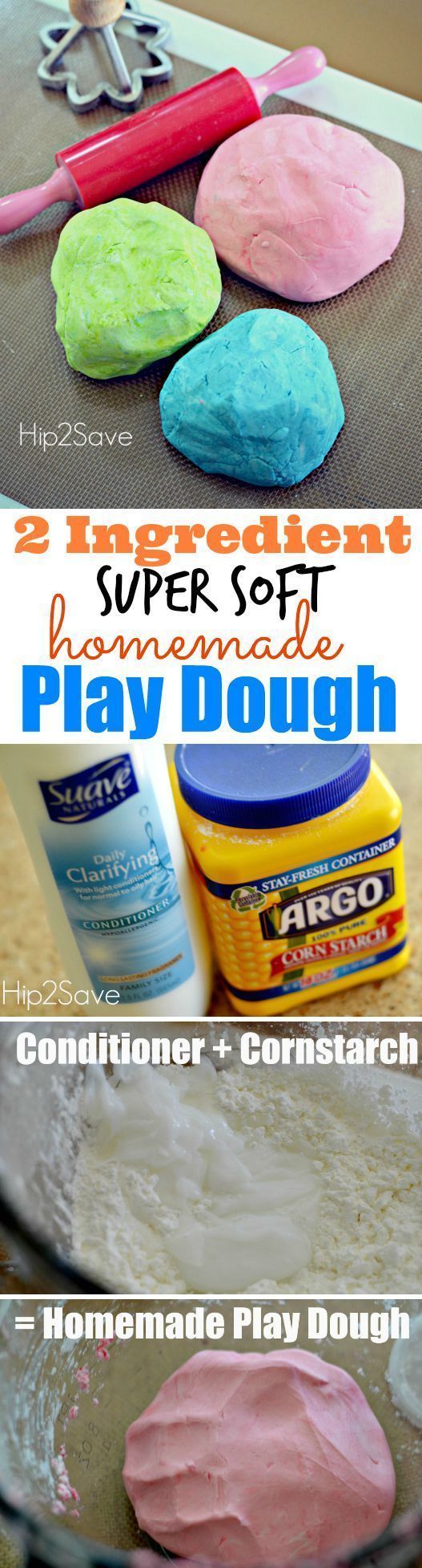 Hip2Save -- 2 ingredient play-doh. A great kids activity that you can do with them indoors our outdoors!