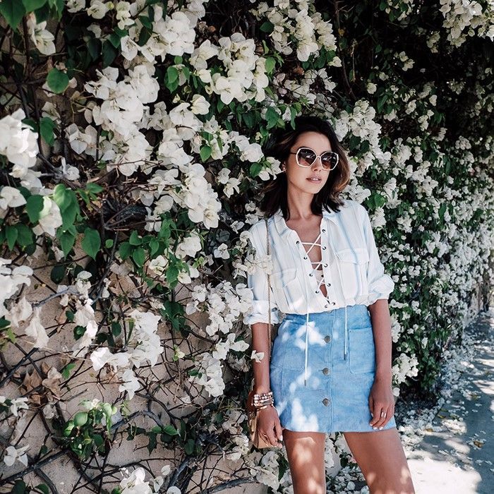 Lace Up Blouse, Baby Blue Skirt, VivaLuxury – Fashion Blog by Annabelle Fleur: ON INSTAGRAM LATELY Visit here for more: