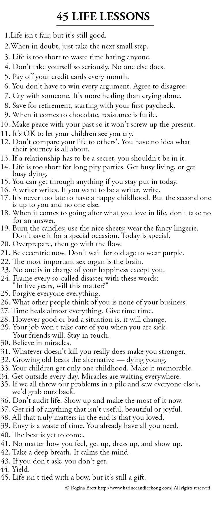 List of 45 Great life lessons to life by.