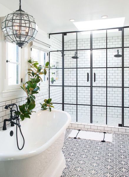 Love the shower door, tub, white and oil rubbed bronze fixtures