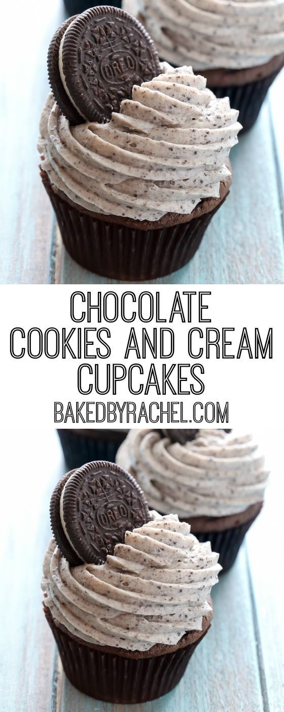 Moist double chocolate cookies and cream cupcakes with cream cheese frosting recipe from @Rachel {Baked by Rachel}